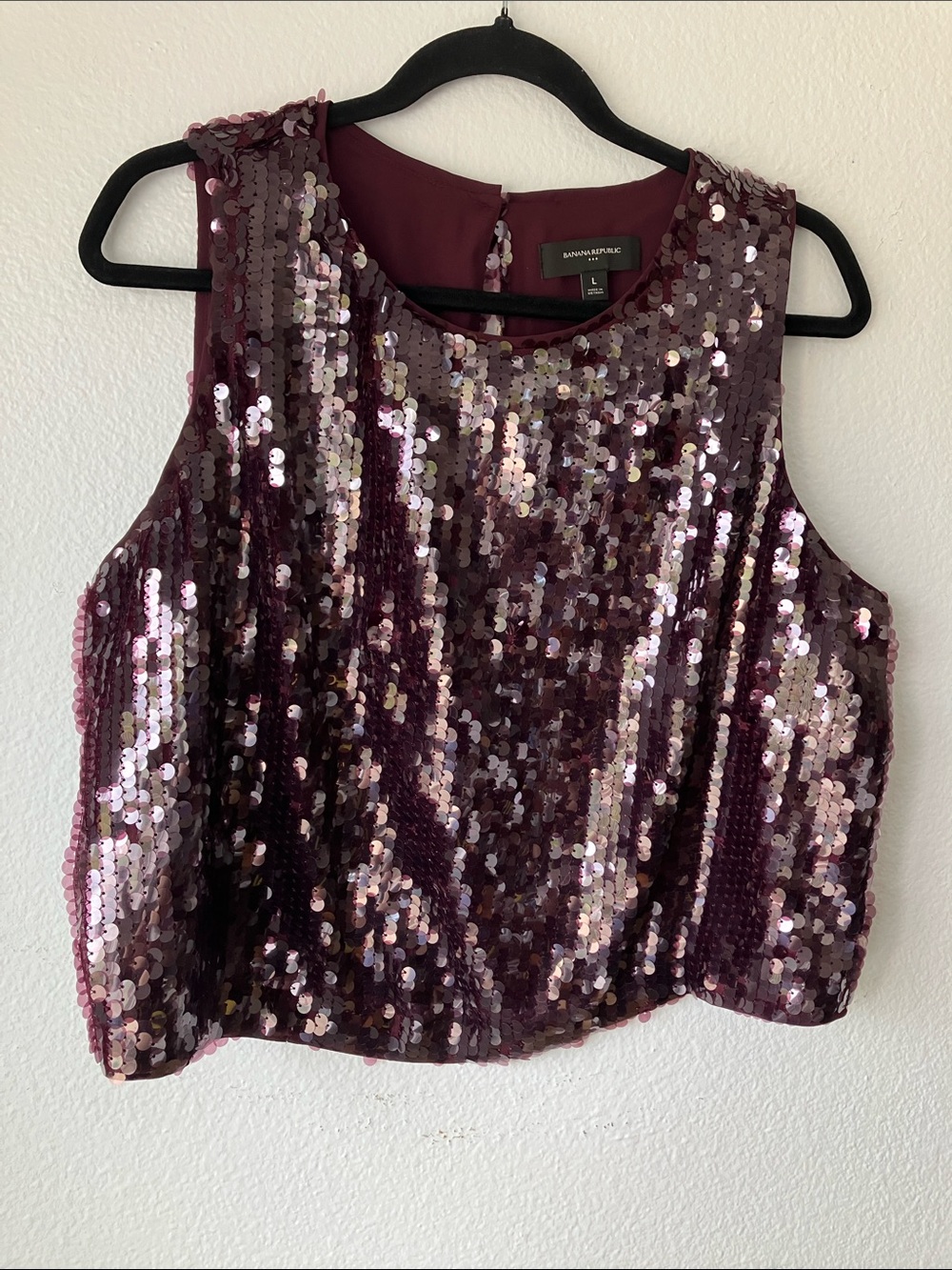 Banana Republic Sequin Crop Top in Plum Purple Large